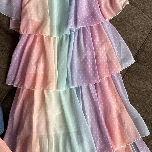 Off-Shoulder Pastel Rainbow Tiered Maxi Dress - Strapless Style - Picture 3 of 9